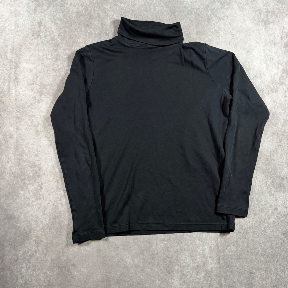 LL Bean Women Black Supima Cotton Turtleneck Long Sleeve Top XS Minimalist